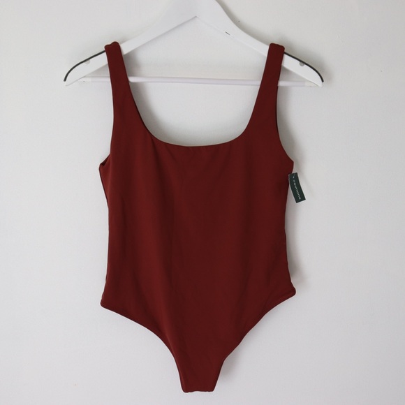 Simons Miyu Square Neck Bodysuit In burgundy Size L - Picture 2 of 5